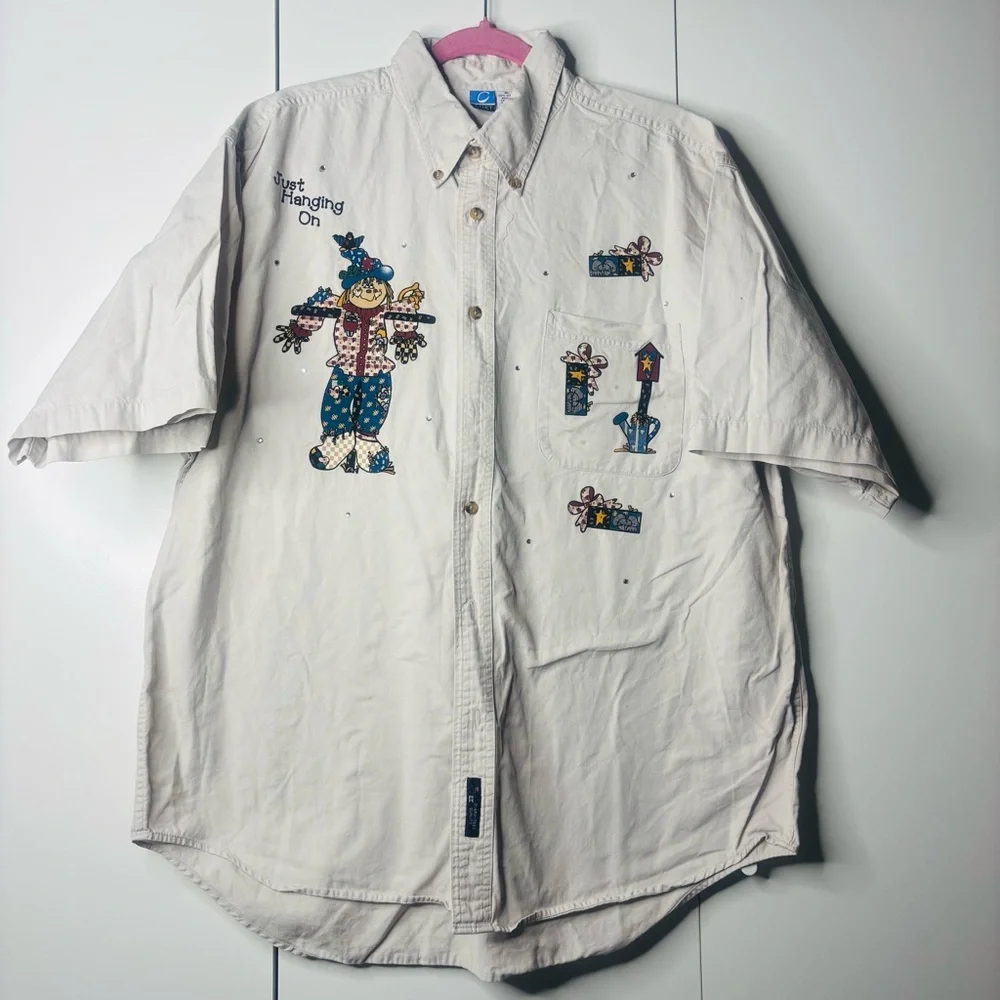 Port and Company Cream Casual Button Down Shirt - Picture 1 of 5